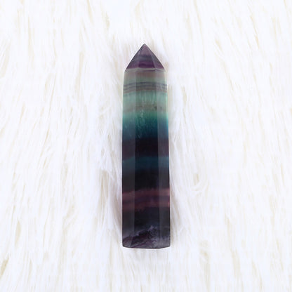 Natural Fluorite Crystal Point, 4-7CM Colorful Striped Hexagonal Wand for Healing, Energy Treatment