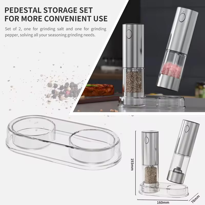 1/2pcs Automatic Pepper Grinder and Salt Grinder Set, USB Rechargeable, Adjustable Coarseness Spice Mill with LED Light