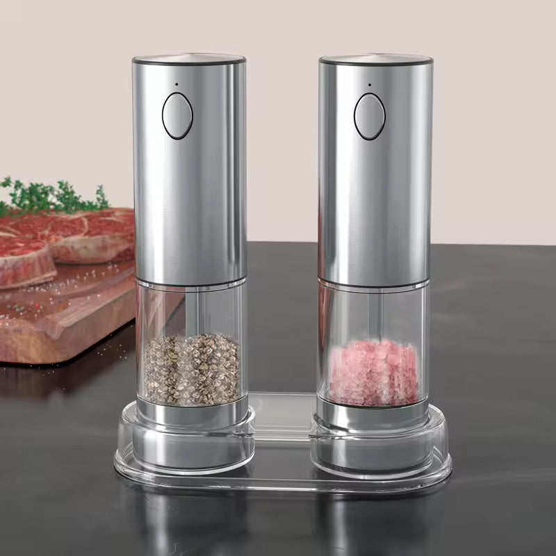1/2pcs Automatic Pepper Grinder and Salt Grinder Set, USB Rechargeable, Adjustable Coarseness Spice Mill with LED Light