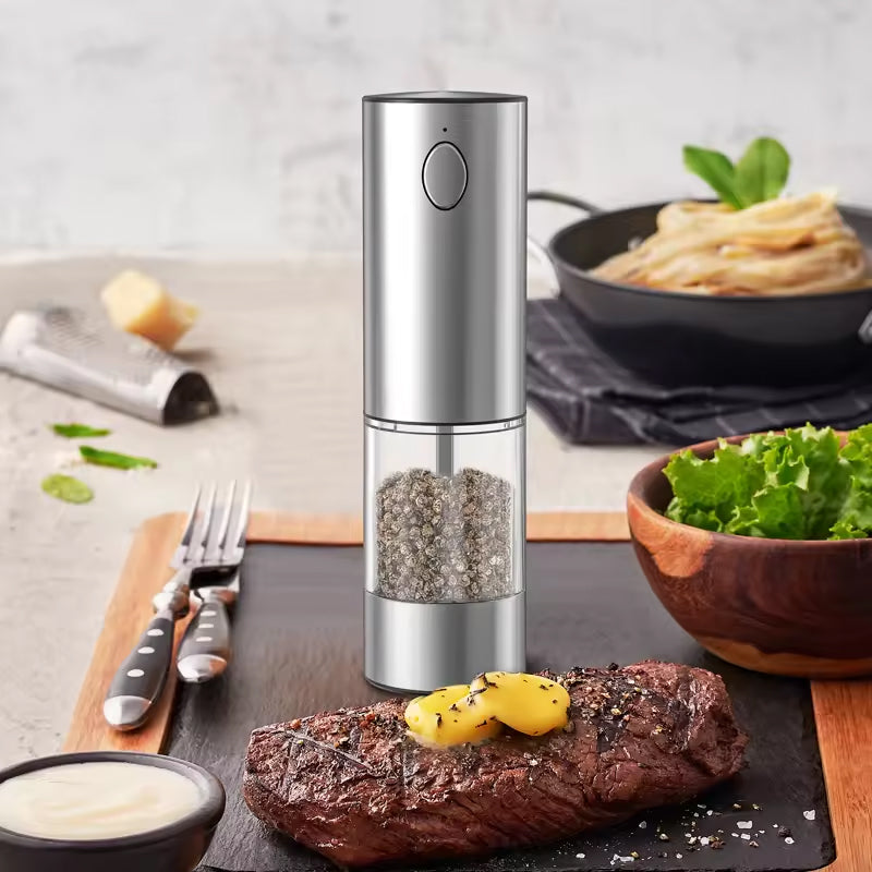 1/2pcs Automatic Pepper Grinder and Salt Grinder Set, USB Rechargeable, Adjustable Coarseness Spice Mill with LED Light