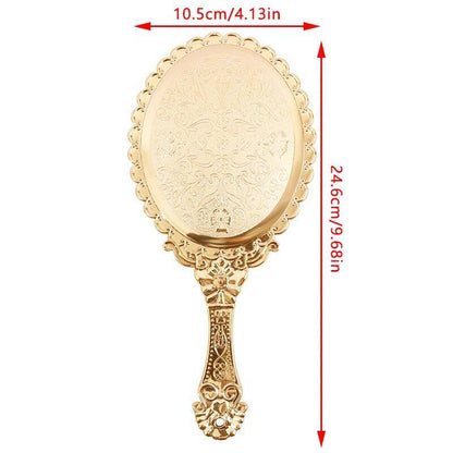 Retro Hand Mirror Rose Gold Portable, Vintage Makeup Oval Round Noble Beauty Tool, Travel Cosmetic Handheld Mirror