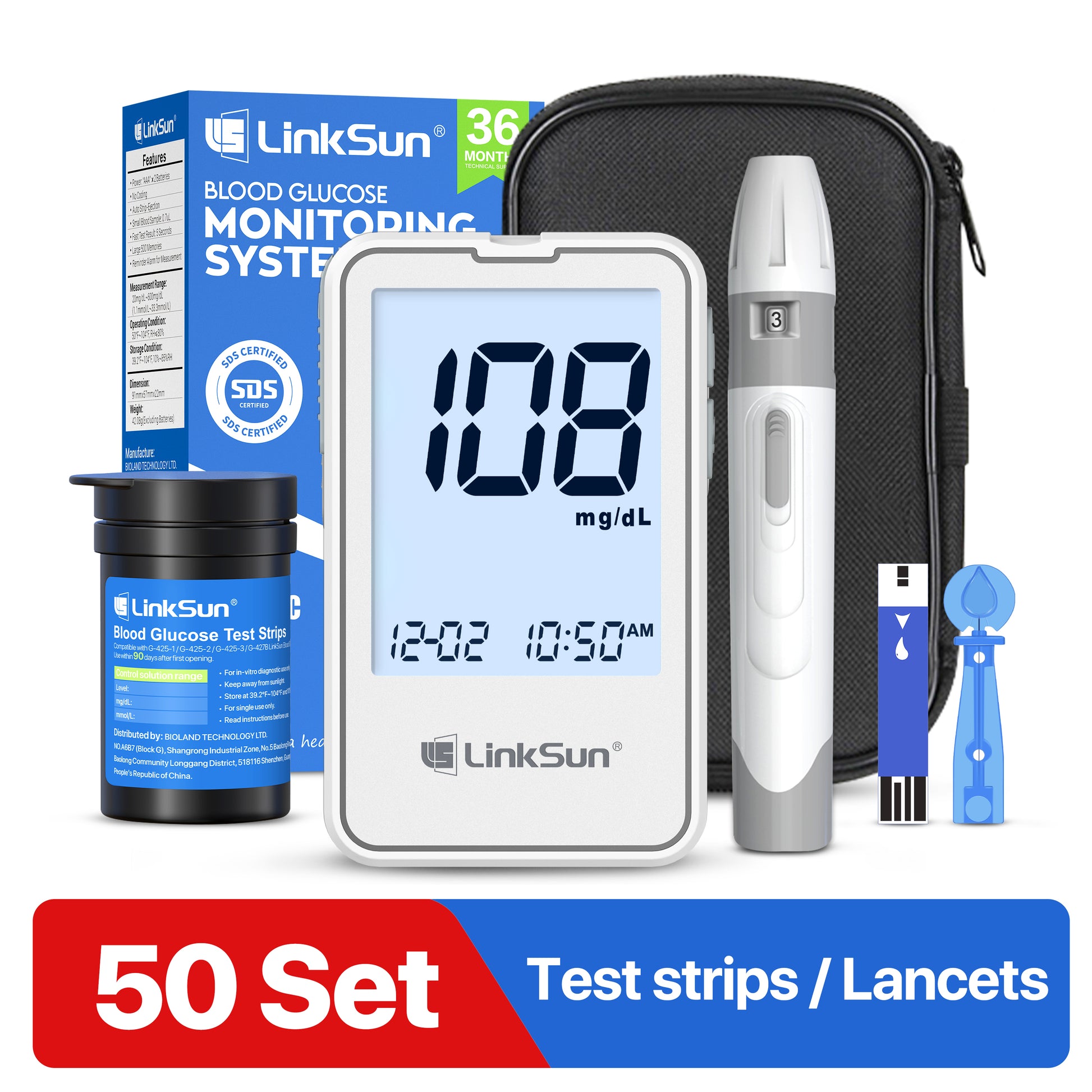 LinkSun Blood Glucose Meter Kit: Fast & Accurate Diabetes Testing Machine with Strips, Lancets & Glucometer
