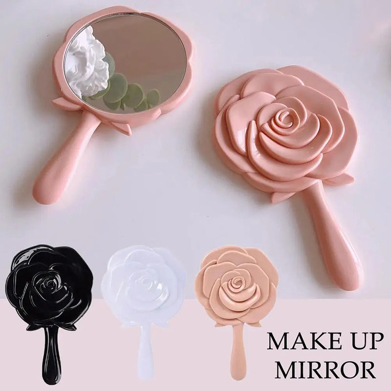 Retro Rose Flower Handheld Vanity Mirror, 3D Stereo Cosmetic Makeup Compact Mirror for Women, Girl Birthday Gifts
