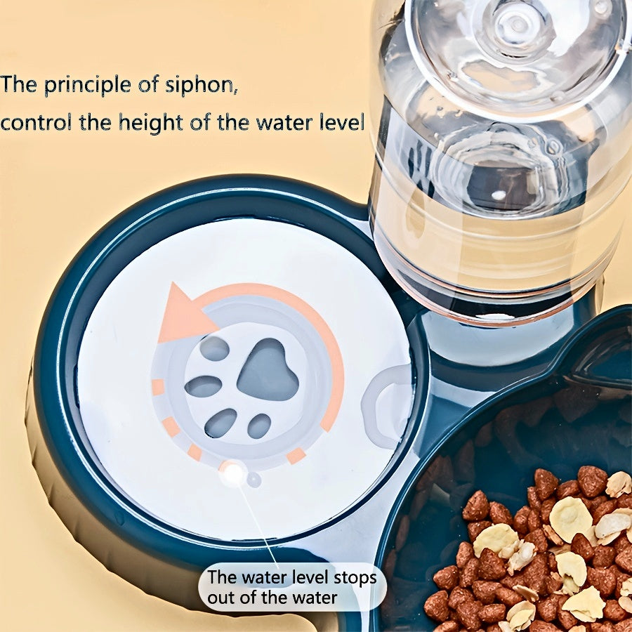 3-in-1 Ear Design Pet Bowls With Water Feeder, Tilted Cat Food & Water Bowl Set with Gravity Bottle for Neck Protection