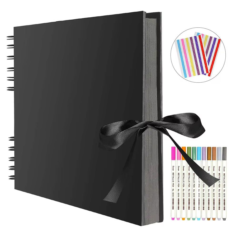 DIY Scrapbook Photo Album – 80 Black Pages Kraft Memory Book for Wedding, Anniversary & Gift Keepsakes