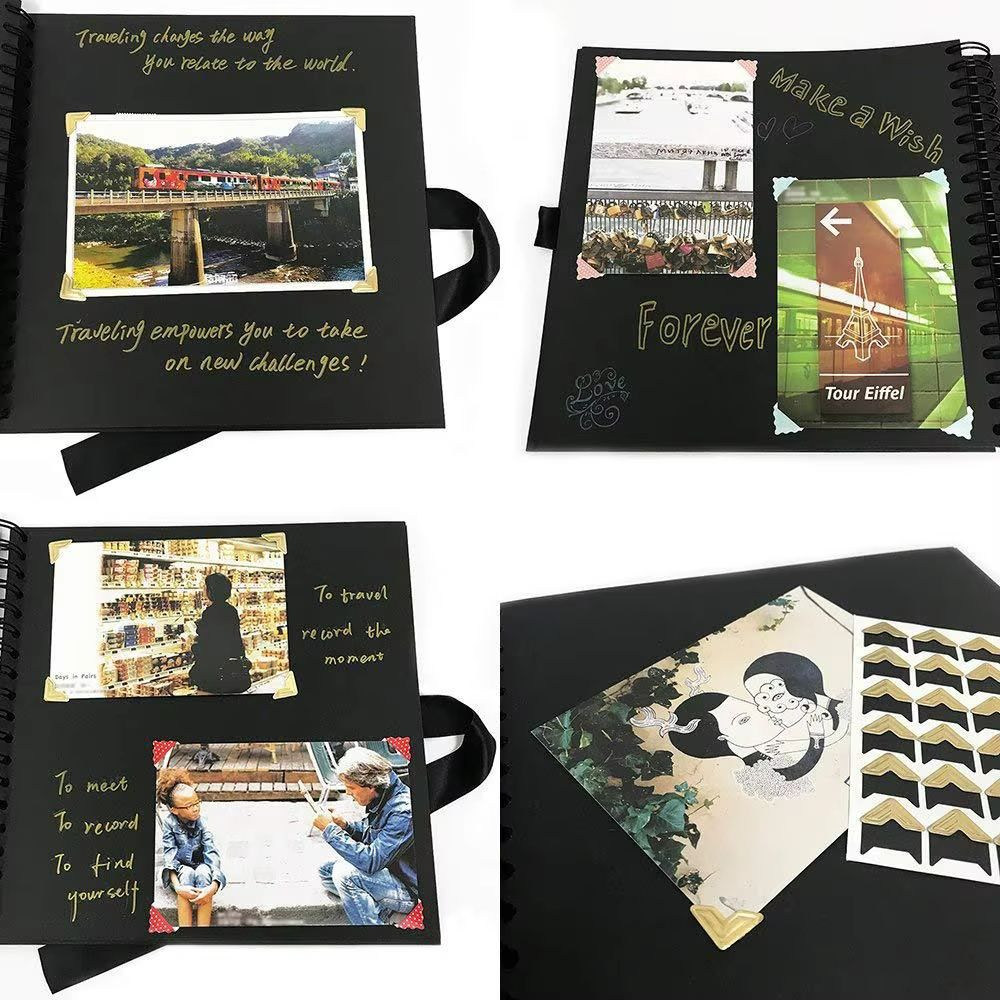 DIY Scrapbook Photo Album  80 Black Pages Kraft Memory Book For Wedding Anniversary  Gift Keepsakes 1