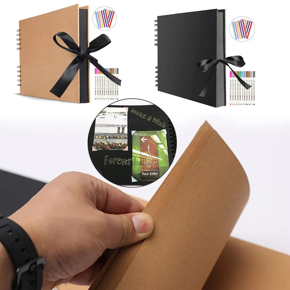 DIY Scrapbook Photo Album  80 Black Pages Kraft Memory Book For Wedding Anniversary  Gift Keepsakes 2