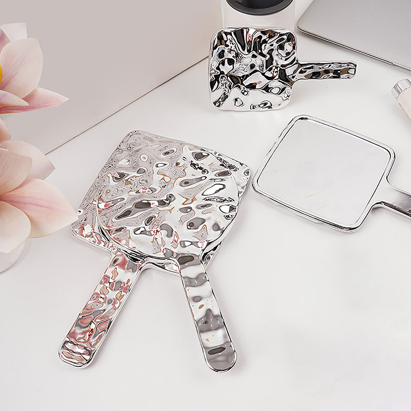 Liquid Shape Square Mirror Portable Makeup Mirror Mini Hand Held Cosmetic Travel Metallic Beauty Mirror for Handbag