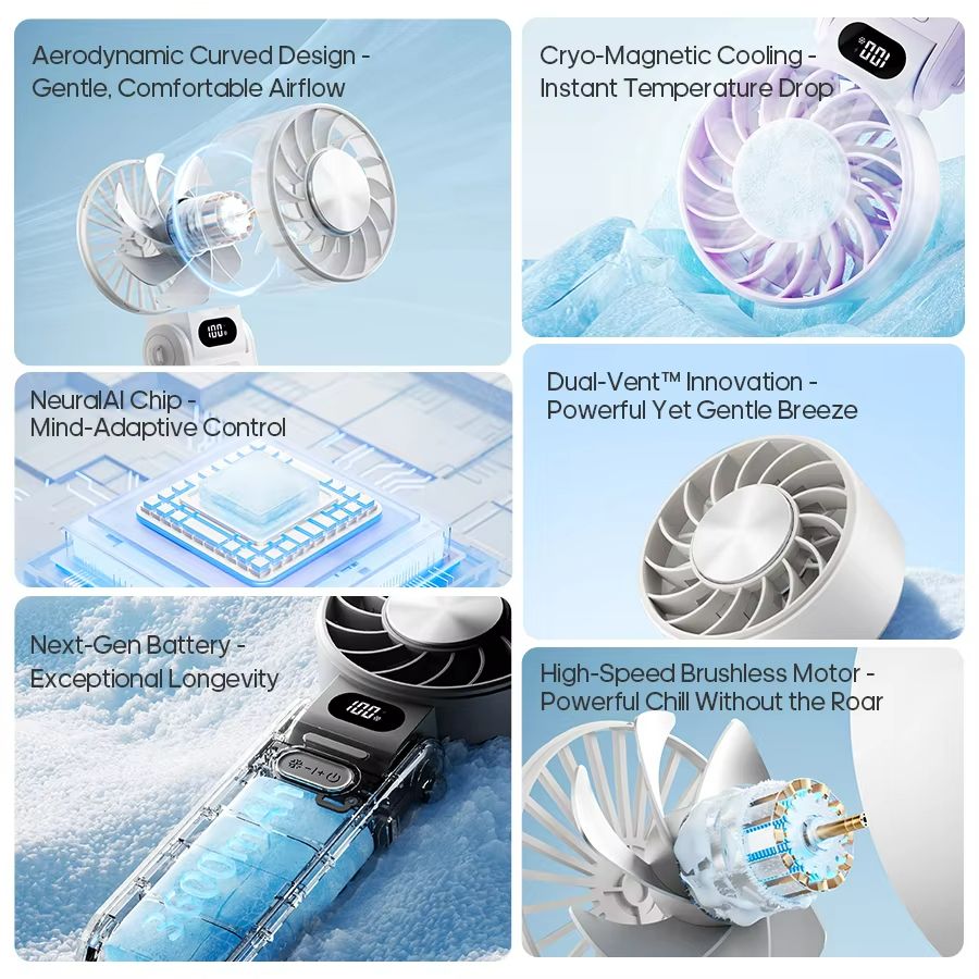 Rechargeable Handheld Fan  Foldable 3600mAh Portable Mini Fan With Adjustable Speeds  Lanyard 1