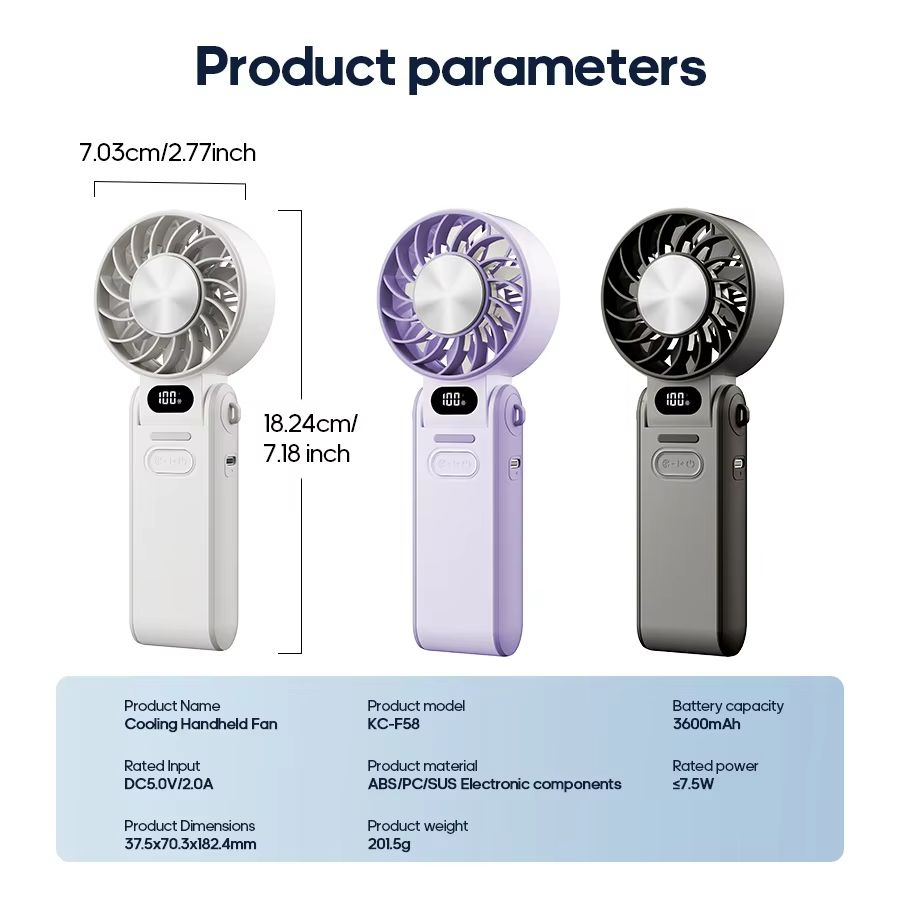 Rechargeable Handheld Fan  Foldable 3600mAh Portable Mini Fan With Adjustable Speeds  Lanyard 5