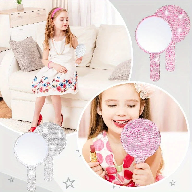 Fashionable Women Mirror Eyelash Extension Mirror, Diamond Hand Mirror, High End Beauty Handle Cosmetics Mirror