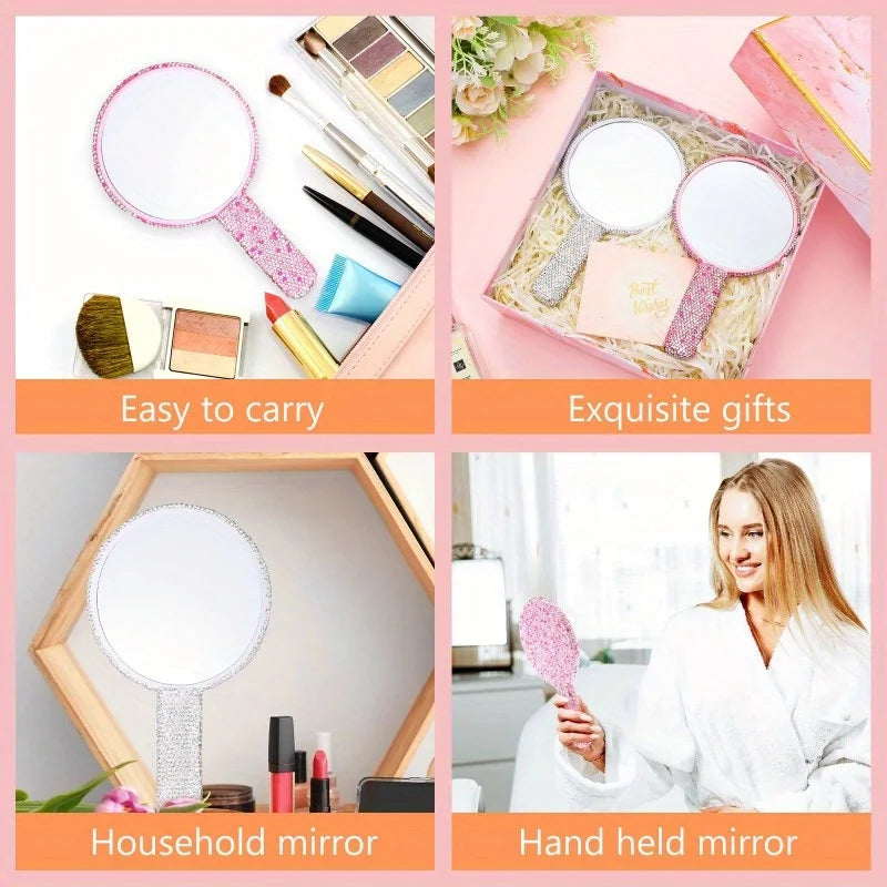 Fashionable Women Mirror Eyelash Extension Mirror, Diamond Hand Mirror, High End Beauty Handle Cosmetics Mirror