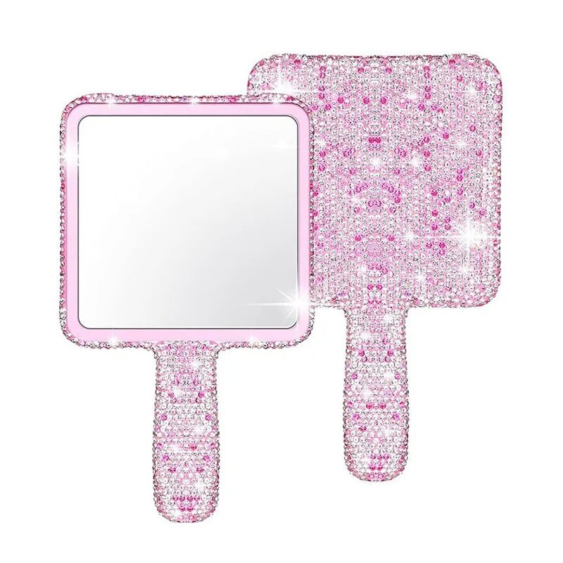 Fashionable Women Mirror Eyelash Extension Mirror, Diamond Hand Mirror, High End Beauty Handle Cosmetics Mirror