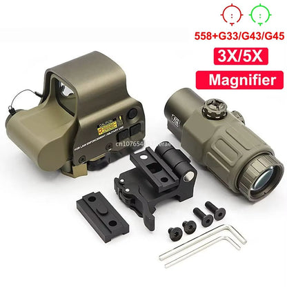 Holographic Red Dot Sight with 3X–5X Magnifier – Tactical Scope for Airsoft, Hunting & Rifles with 20mm Rail Mount