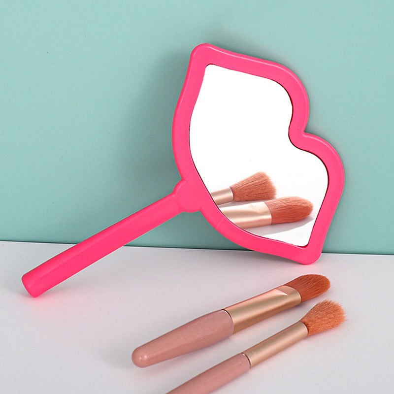 Custom Portable Square Lip Handheld Mirror Pink White Red, Cute Small Makeup Mirror for Daily Cosmetic Use, Travel