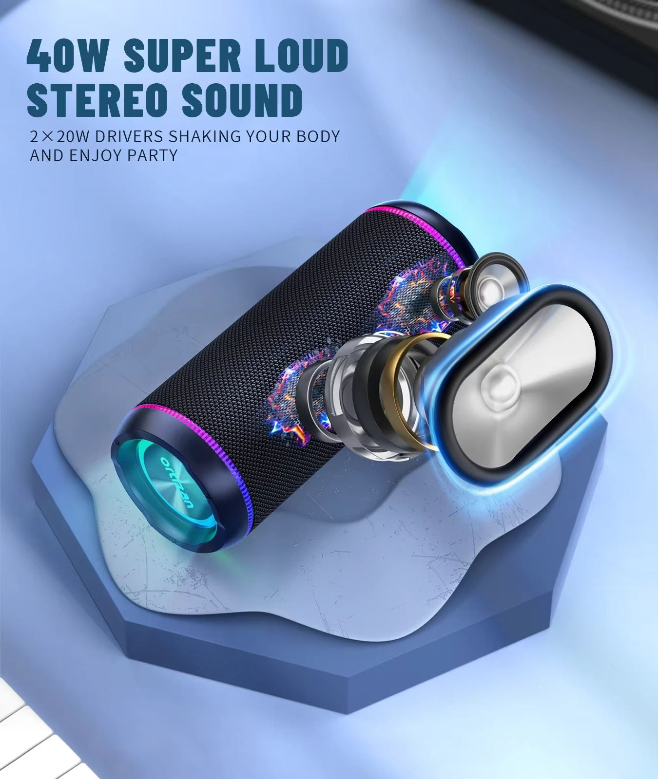 Ortizan X30 Portable Bluetooth Speaker  40W Bass Boost Wireless Speaker With IPX7 Waterproofing  66 1