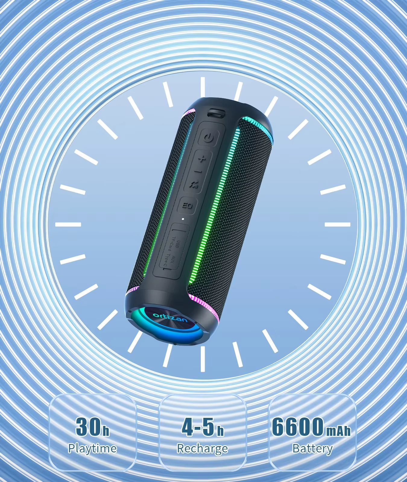 Ortizan X30 Portable Bluetooth Speaker  40W Bass Boost Wireless Speaker With IPX7 Waterproofing  66 3