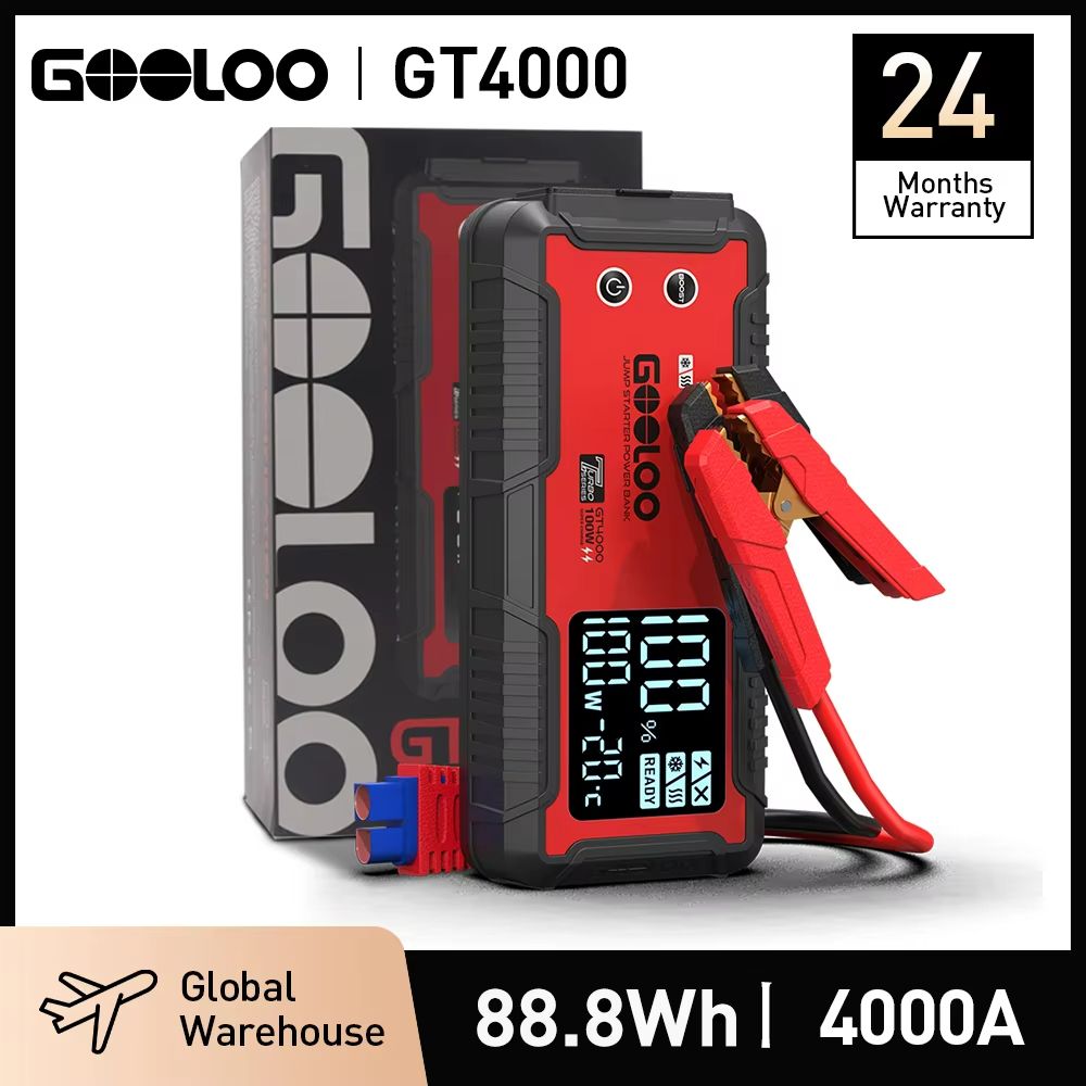 GOOLOO 12V Car Jump Starter – 4000A Portable Battery Booster & 24000mAh Power Bank for Emergency Starts