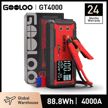 GOOLOO 12V Car Jump Starter – 4000A Portable Battery Booster & 24000mAh Power Bank for Emergency Starts