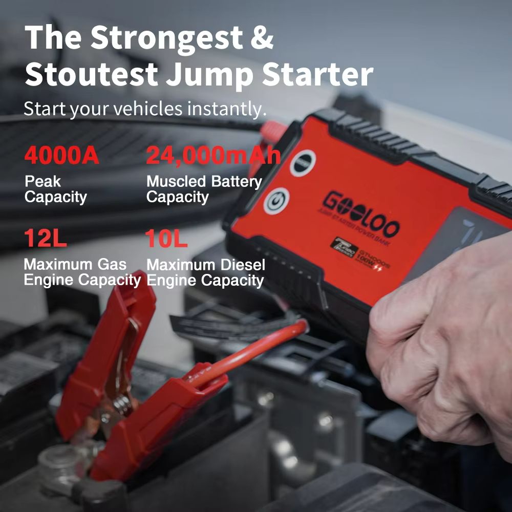 GOOLOO 12V Car Jump Starter  4000A Portable Battery Booster  24000mAh Power Bank For Emergency Star 1