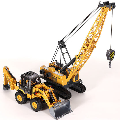 2-in-1 Alloy Tractor & Excavator Toy, Diecast Metal Engineering Vehicle Model for Boys, Kids Bulldozer Crane Truck, Farm