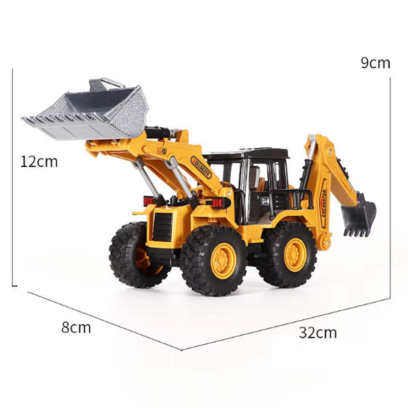 2-in-1 Alloy Tractor & Excavator Toy, Diecast Metal Engineering Vehicle Model for Boys, Kids Bulldozer Crane Truck, Farm