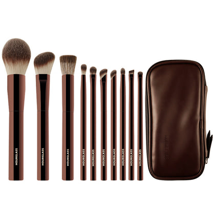Makeup Brush Set Hourglass Powder Eyeshadow, Domed Crease Stippling Angled Shadow Brow Brushes with Cosmetic Bag