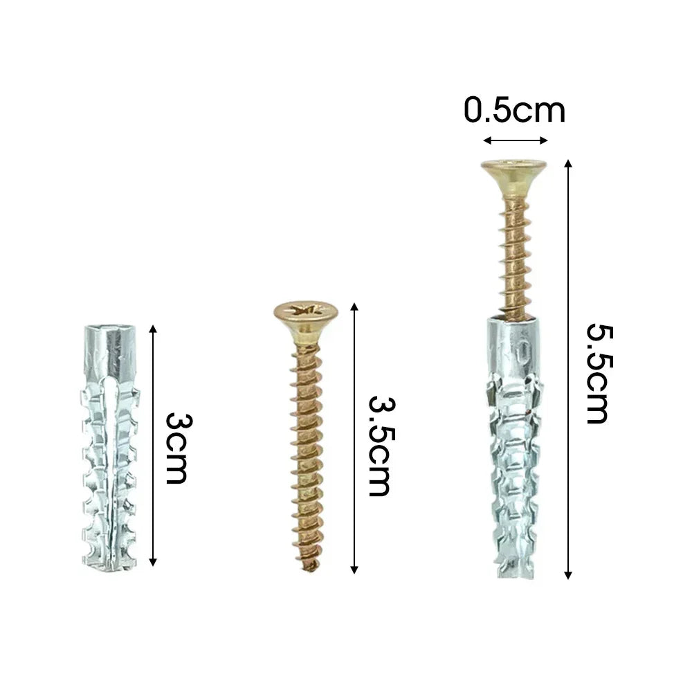 100/10sets Heavy-Duty Metal Serrated Expansion Tube,Self-Tapping Screws Kit, Concrete Wall Anchors, Fasteners for Secure