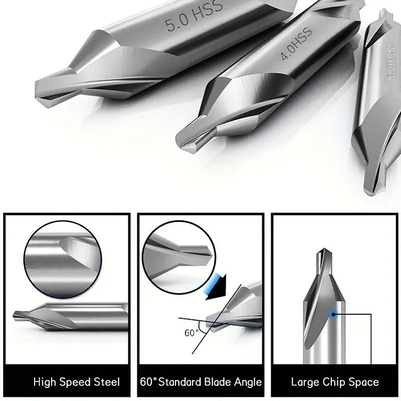Professional HSS Center Drill Bit Set for Precision Lathe Metalworking, for Accurate Metal Drilling