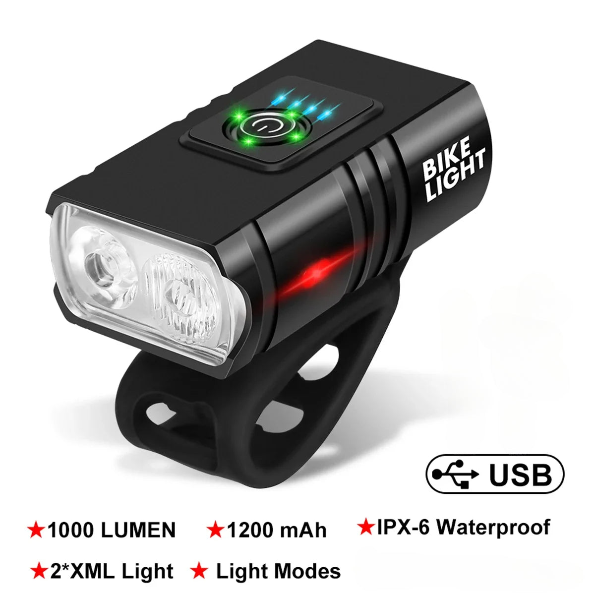 T6 LED Bike Front Light, Rechargeable Bicycle Headlight with Bright LED Waterproof Design for MTB Road Bike Night Riding
