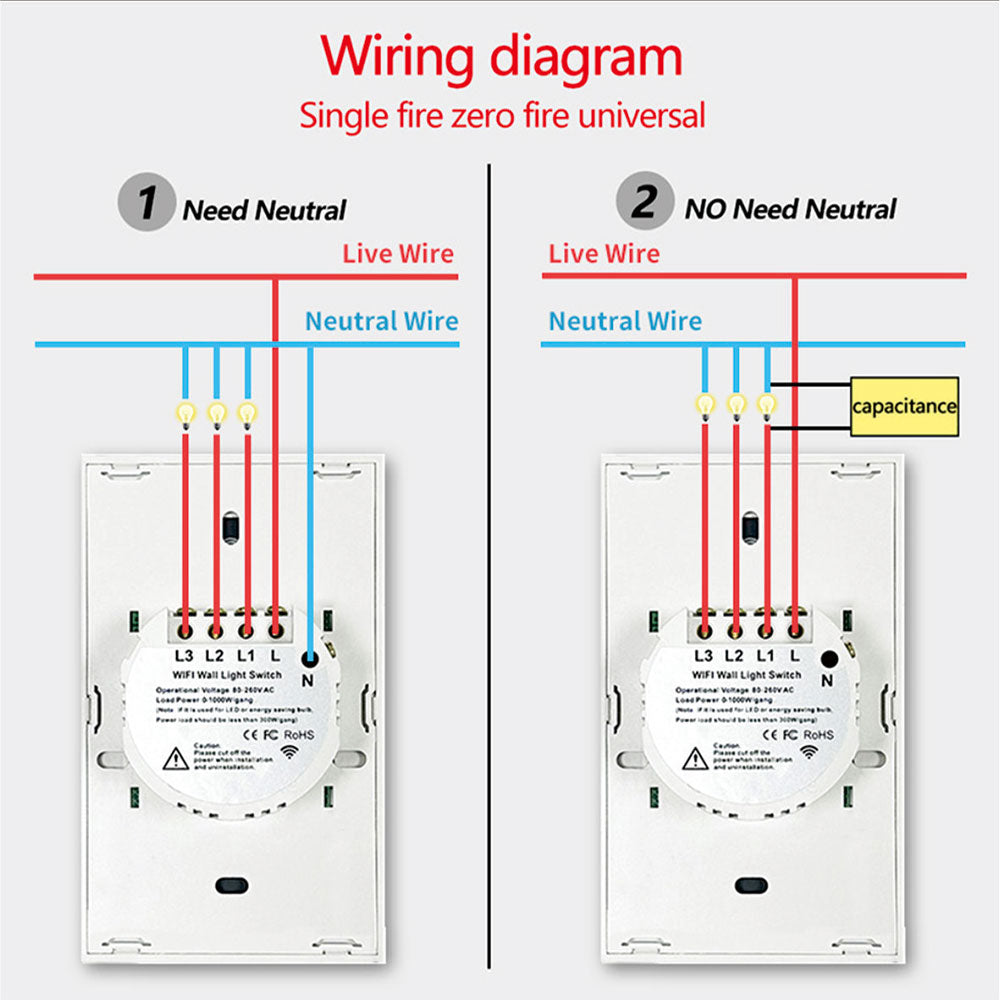 Tuya US WiFi Smart Wall Switch Gang RF No Neutral Wire Required Touch Sensor LED Light Switch For S 5