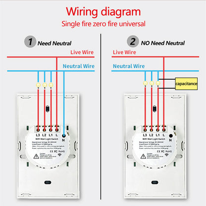 Tuya US WiFi Smart Wall Switch Gang RF No Neutral Wire Required Touch Sensor LED Light Switch For S 5
