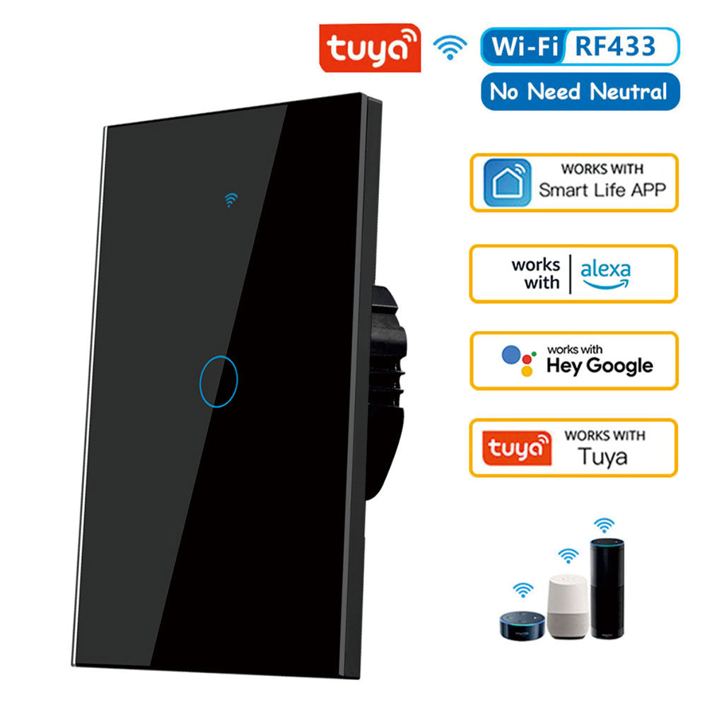 Tuya US WiFi Smart Wall Switch, Gang RF No Neutral Wire Required, Touch Sensor LED Light Switch for Smart Home