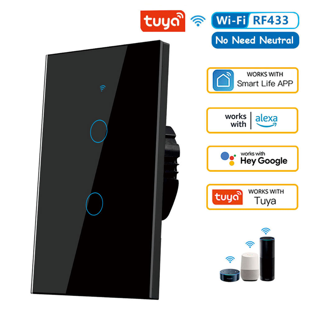 Tuya US WiFi Smart Wall Switch Gang RF No Neutral Wire Required Touch Sensor LED Light Switch For S 6