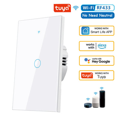 Tuya US WiFi Smart Wall Switch Gang RF No Neutral Wire Required Touch Sensor LED Light Switch For S 7