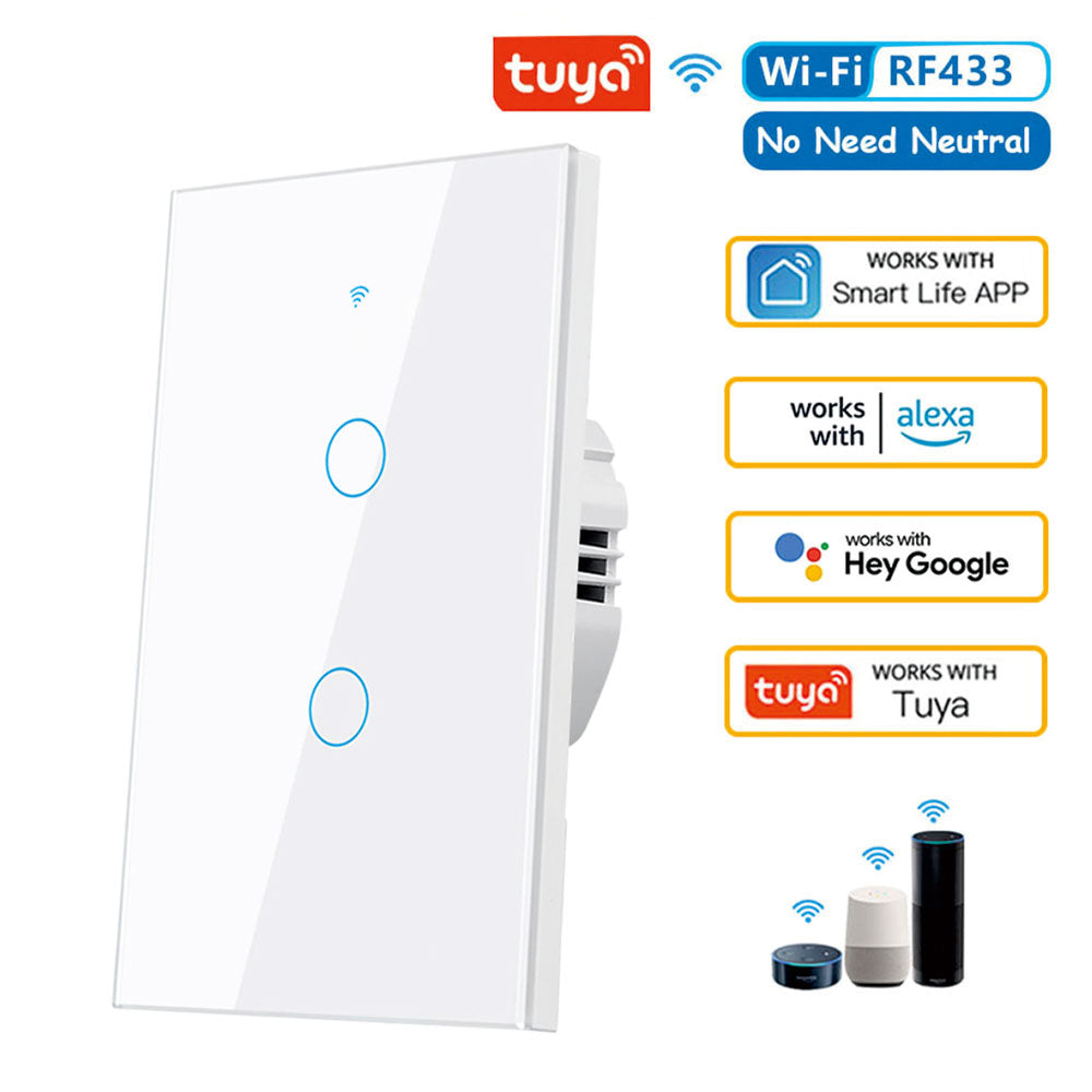 Tuya US WiFi Smart Wall Switch Gang RF No Neutral Wire Required Touch Sensor LED Light Switch For S 8