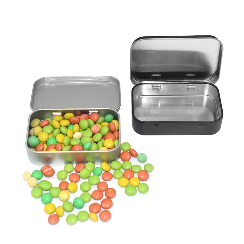 Metal Rectangular Empty Mini Tin Box, Small Tinplate Push Candy Pill Case Bin, Hinged Storage Organizer Box for Crafts