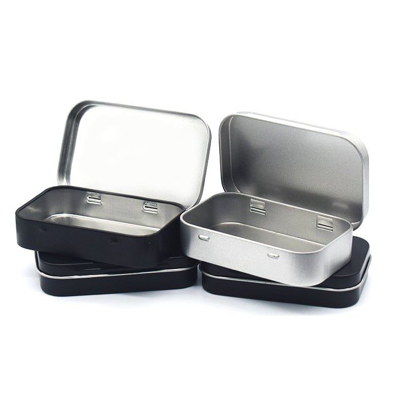 Metal Rectangular Empty Mini Tin Box, Small Tinplate Push Candy Pill Case Bin, Hinged Storage Organizer Box for Crafts