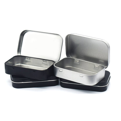Metal Rectangular Empty Mini Tin Box, Small Tinplate Push Candy Pill Case Bin, Hinged Storage Organizer Box for Crafts