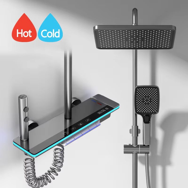 Luxury Smart Shower System With LED Lights And Digital Thermostat  Full Set Glass Panel Faucet 10