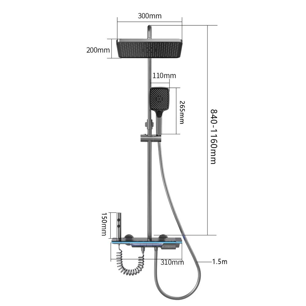 Luxury Smart Shower System With LED Lights And Digital Thermostat  Full Set Glass Panel Faucet 5