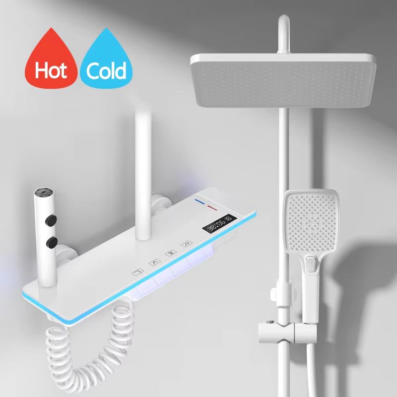 Luxury Smart Shower System With LED Lights And Digital Thermostat  Full Set Glass Panel Faucet 7