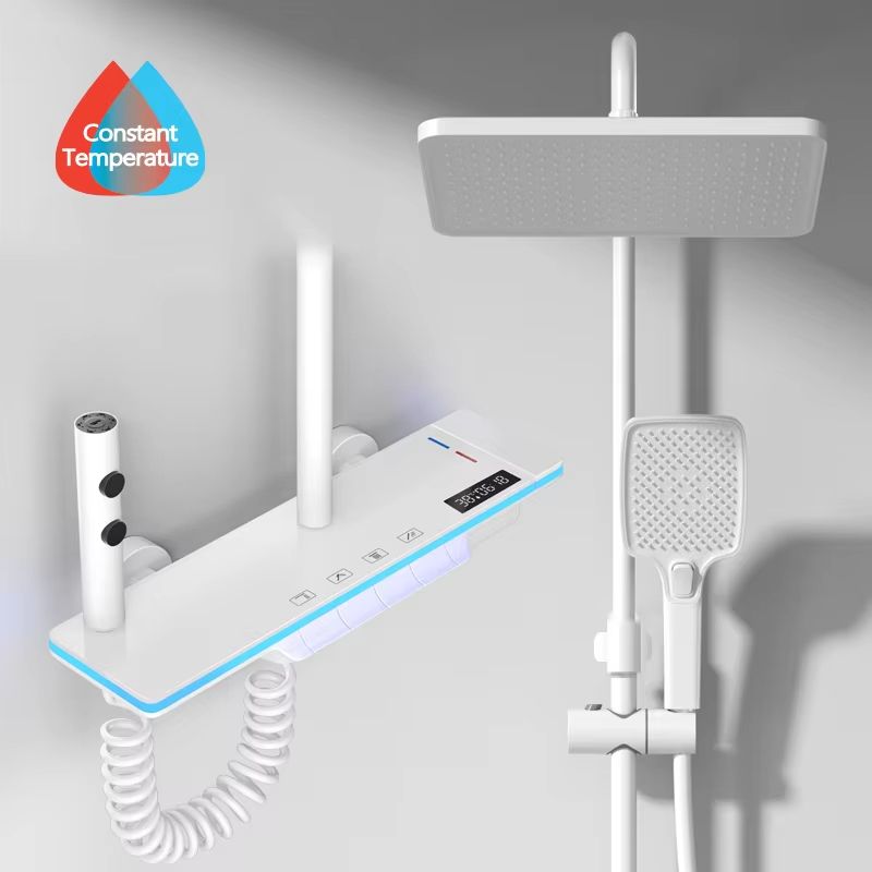 Luxury Smart Shower System With LED Lights And Digital Thermostat  Full Set Glass Panel Faucet 8