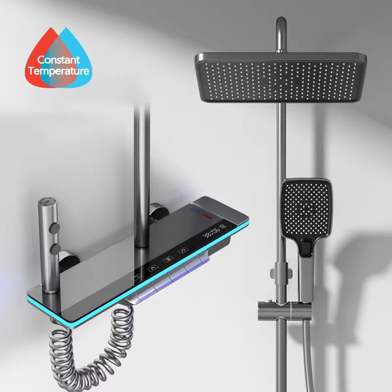 Luxury Smart Shower System With LED Lights And Digital Thermostat  Full Set Glass Panel Faucet 11