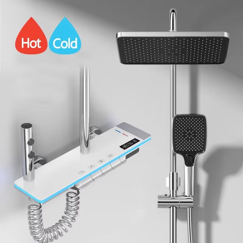 Luxury Smart Shower System With LED Lights And Digital Thermostat  Full Set Glass Panel Faucet 12