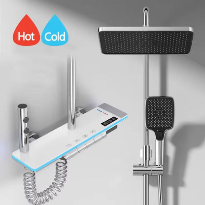 Luxury Smart Shower System With LED Lights And Digital Thermostat  Full Set Glass Panel Faucet 12