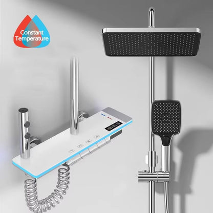 Luxury Smart Shower System With LED Lights And Digital Thermostat  Full Set Glass Panel Faucet 13