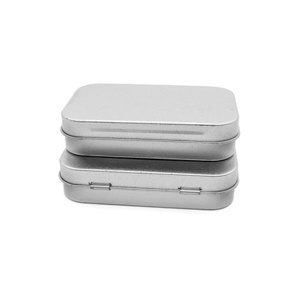 Small Metal Empty Storage Box, Silver Tin Plated Container With Hinged Lid, Portable Household Storage Organizer