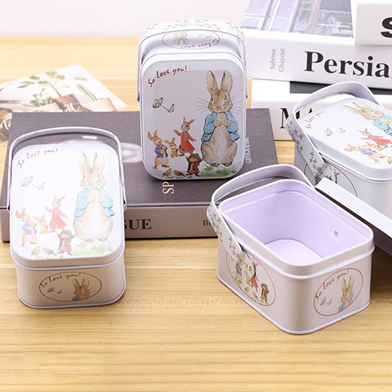 White Rabbit Toffee Tin Can, Small Suitcase Storage Can, Decorative Tin Metal Candy Box Gift for Treats Party Storage