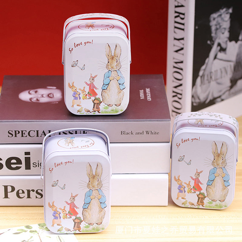 White Rabbit Toffee Tin Can, Small Suitcase Storage Can, Decorative Tin Metal Candy Box Gift for Treats Party Storage